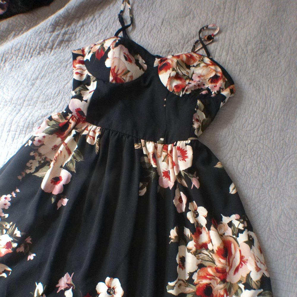 Black Floral Dress with Full Skirt